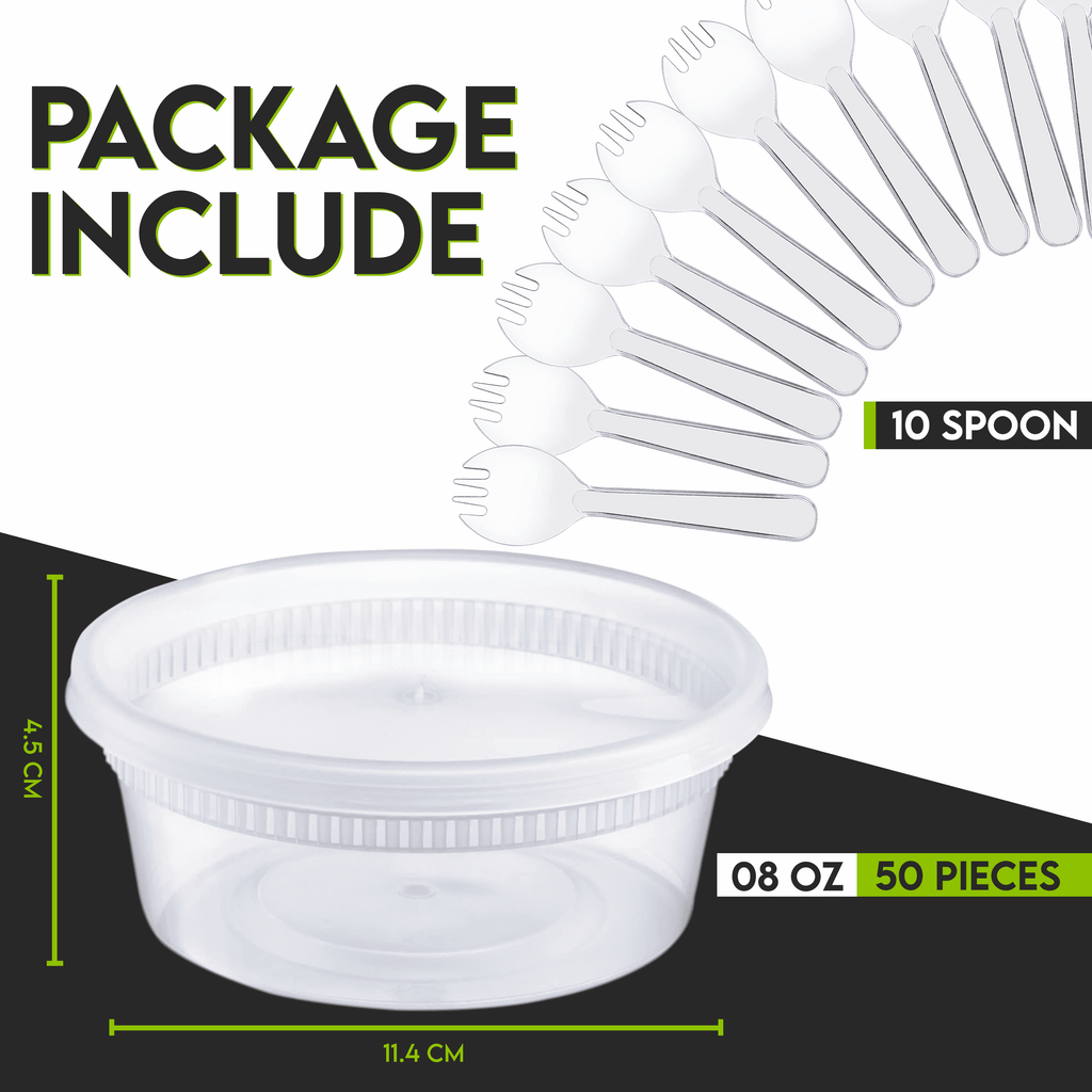 60 PCS Deli Containers with Lids- 8oz*50 pcs Deli Cups & 10 Spoons for Meal Prep - Kitchen Airtight Food Storage Cont... - Image 2