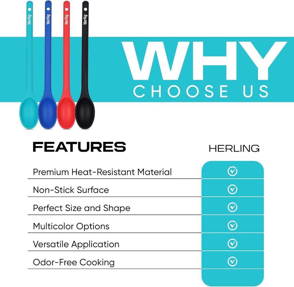 4-Piece Large Silicone Mixing Spoon Set 12" Heat-Resistant, Non-Stick Cooking & Baking Utensils - Image 3