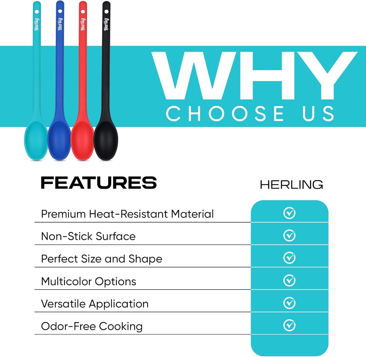 4-Piece Large Silicone Mixing Spoon Set 12" Heat-Resistant, Non-Stick Cooking & Baking Utensils - Image 3