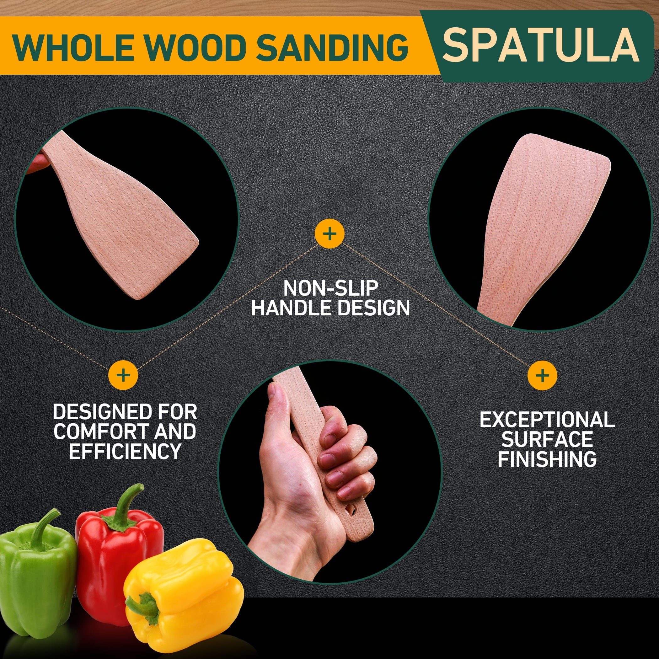 HEFILD Wooden Spatulas 2-Pack for Cooking, Nonstick, Long Handle Utensils - Image 3