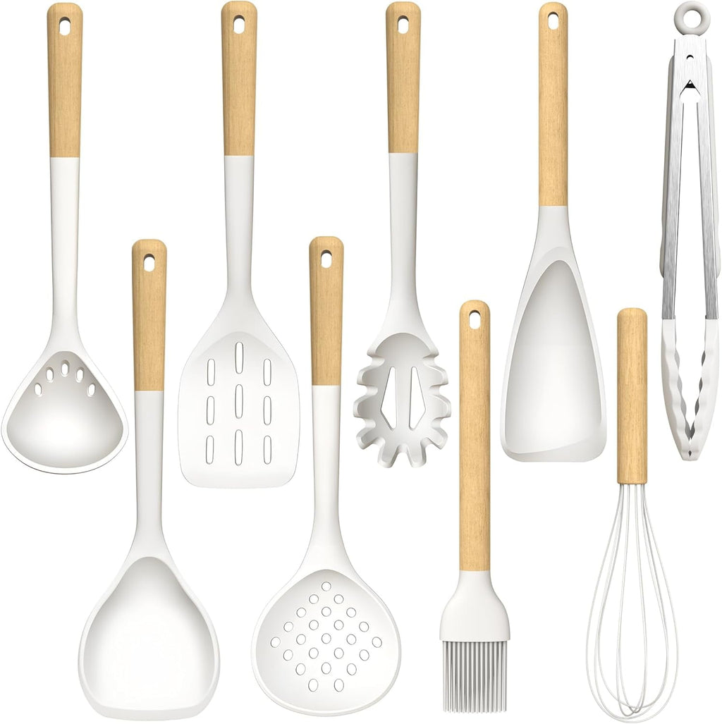 Large Silicone Cooking Utensils Set - Heat Resistant Silicone Kitchen Utensils for Cooking w Wooden Handles, Spatula ... - Image 2