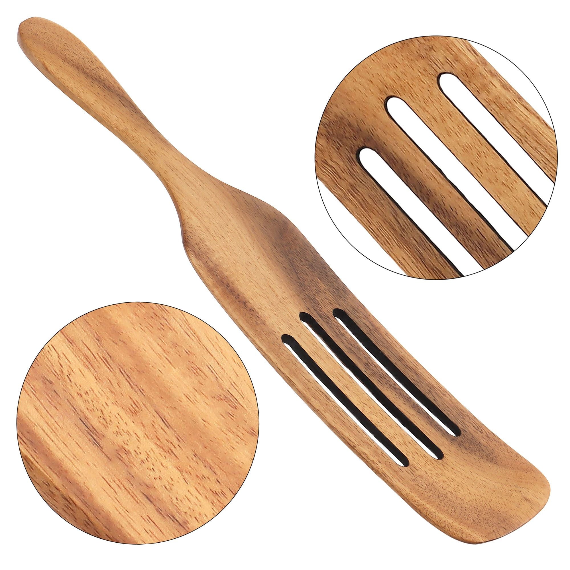 Deago 5 Pcs Wooden Cooking Utensils Natural Teak Kitchen Tools Set Heat Resistant Non Stick Wood Cookware Slotted Spurtle Spatula for Stirri - Image 4