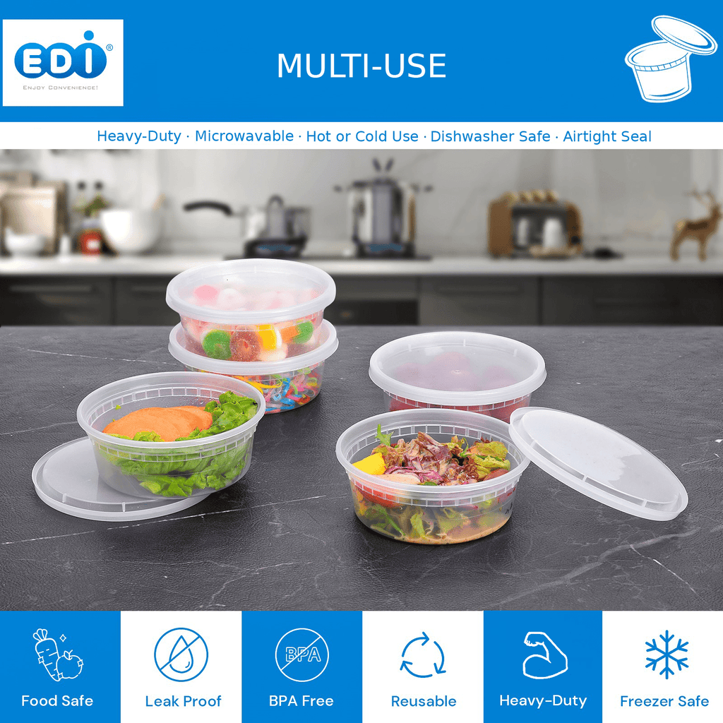 [EDI-Round Deli Containers (8 oz, 25)] Plastic Deli Food Storage Containers with Airtight Lids | Microwave-, Freezer and Dishwasher-Safe | B - Image 6