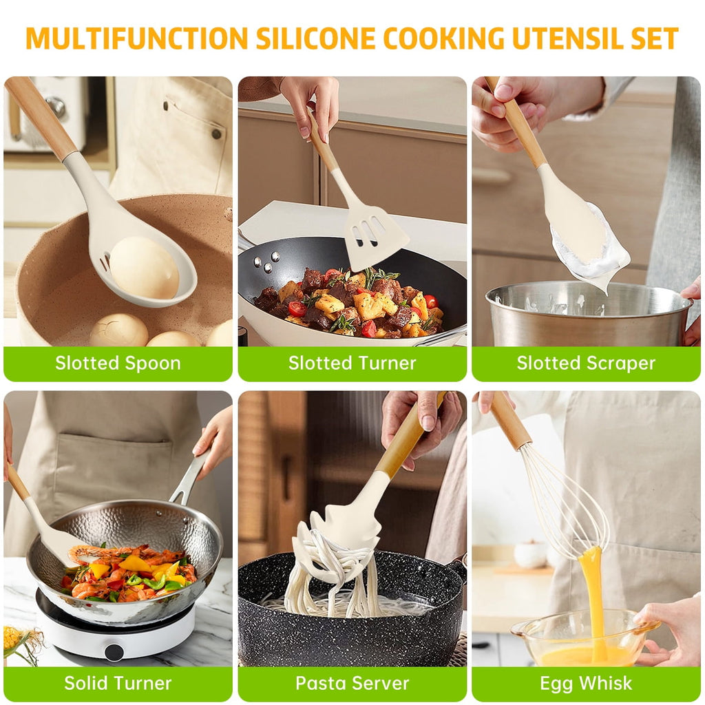 29 Pcs Silicone Kitchen Utensil Set, Cooking Utensils Set with Wooden Handle, Food Grade Silicone Spatula Set, BPA-Fr... - Image 5