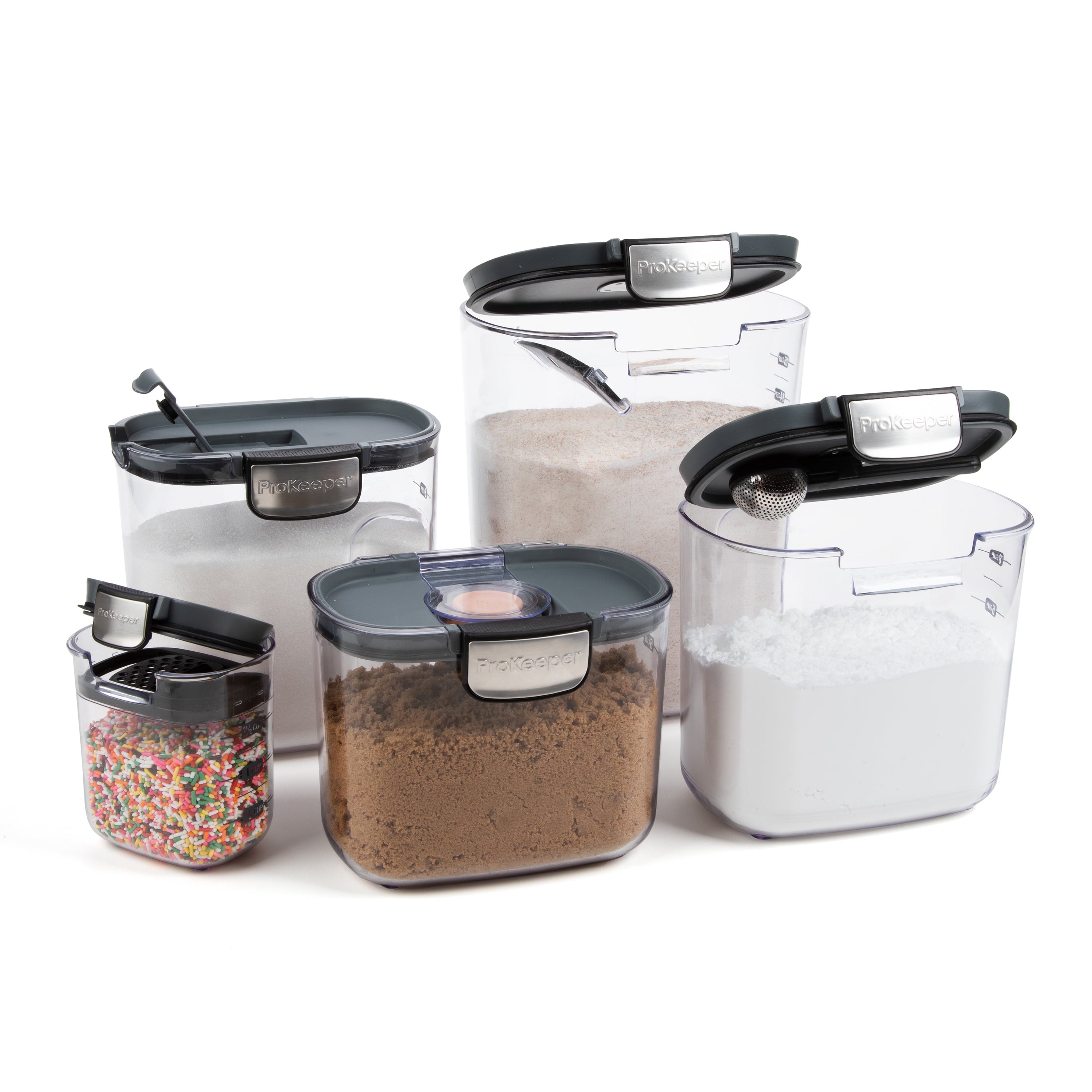 9 Piece Clear Baker's Food Storage Container Set with Accessories, Grey - Image 3