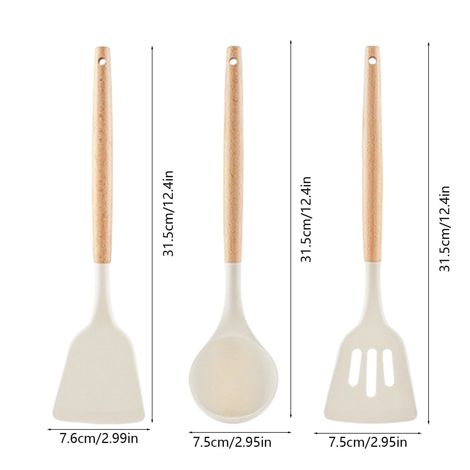 Silicone Kitchen Utensils Set of 3 | Non-Stick Cooking Tools with Wooden Handles | Heat Resistant Spatula & Ladle for Frying and Baking - Image 3