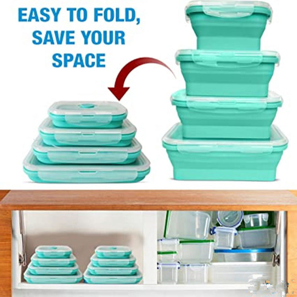 Happon Collapsible Silicone Food Storage Container Set of 3 with Lids Stackable - Space Saving Microwaveable Freezer, Dishwasher Safe Collap - Image 4