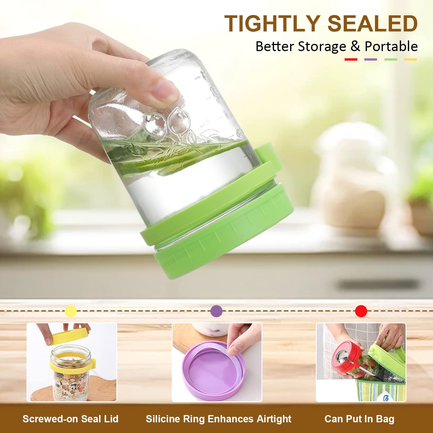 Containers with Lids: Mason Jars 16 oz with Lids and Spoons, Small Mason Jars for Milk, Cereal, Fruit, Salad, Yogurt - Image 4