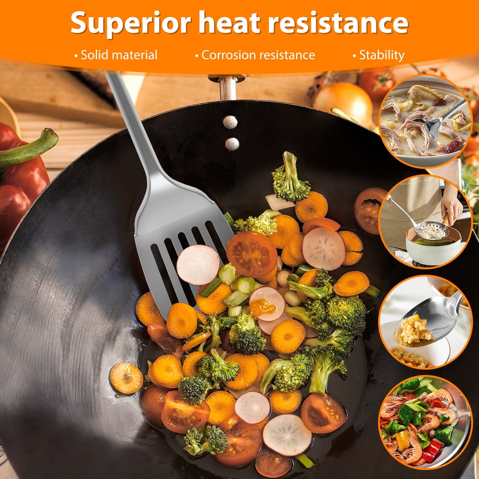 10Pcs Kitchen Cooking Utensils Set Metal Stainless Steel Spoons and Spatula with Ergonomic Handle Utensil for Cooking... - Image 3