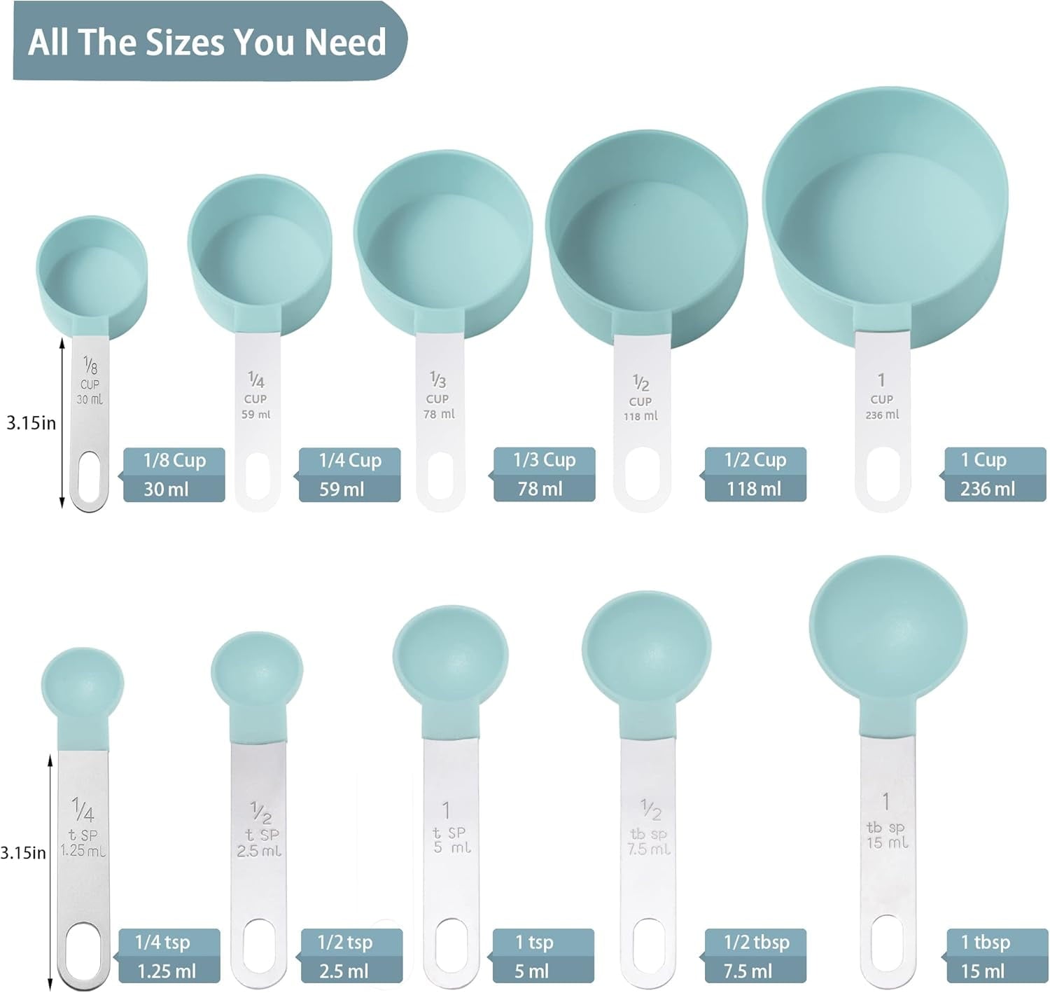 Measuring Cups & Spoons Set, Stackable Cups and Spoons, Nesting Measure Cups with Stainless Steel Handle, Kitchen Gadgets for Cooking & Baki - Image 2