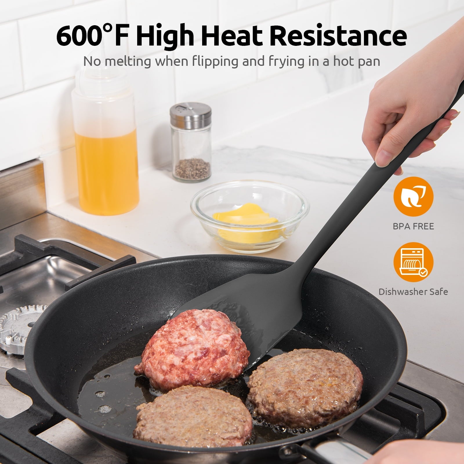 Silicone Turner: 13.6in Solid Kitchen Spatula Flipper, Free Flexible & Thin Rubber Seamless Cooking Utensil for Flipp... - Image 6