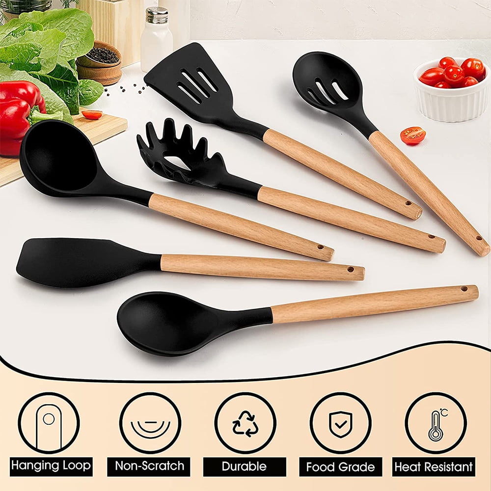 Kitchen Utensils Set of 6, Silicone Cooking Utensils with Wooden Handle, Non-Stick Cookware & Heat Resistant, Include... - Image 6