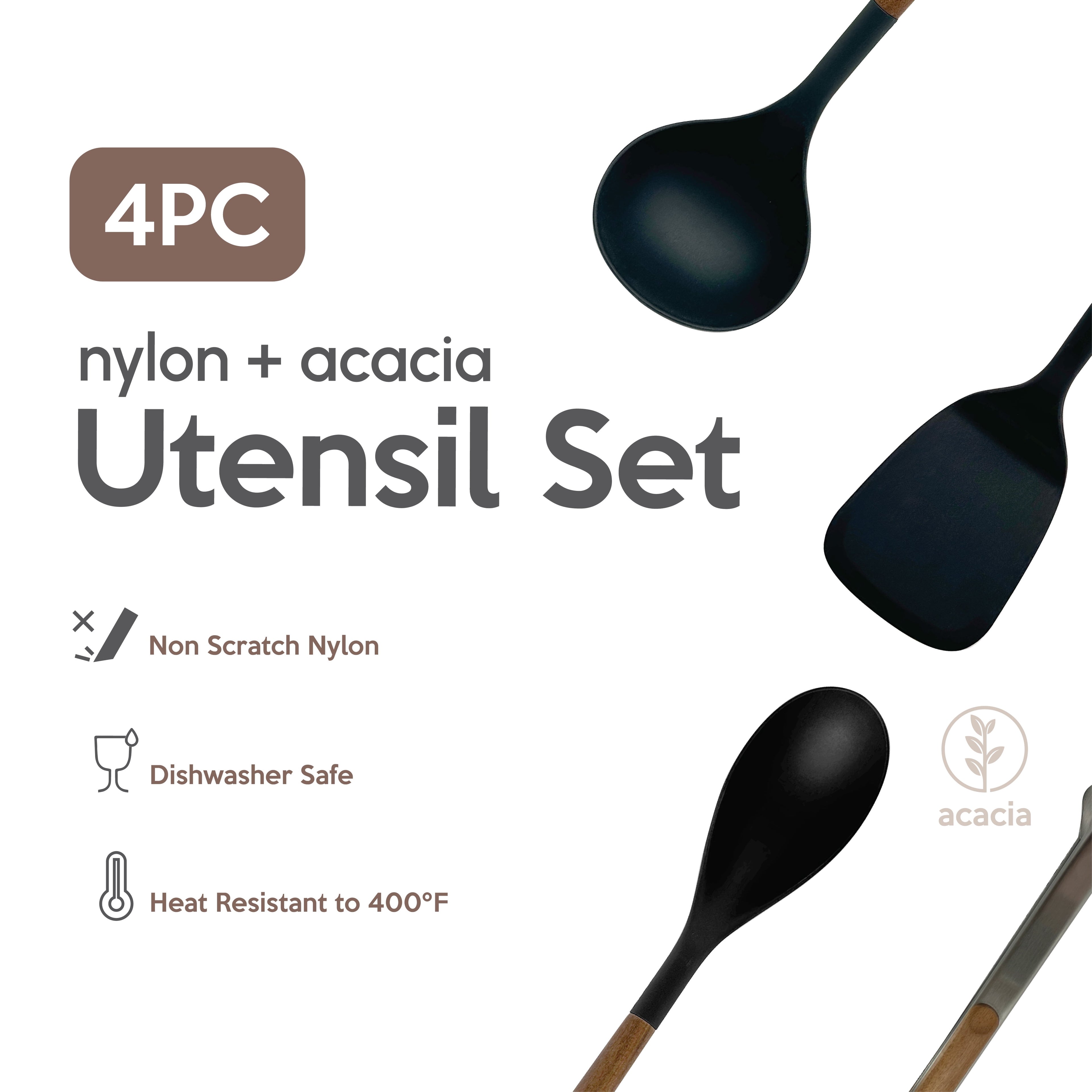 4-Piece Nylon & Acadia Kitchen Essentials ing Utensils Set, Black - Image 5