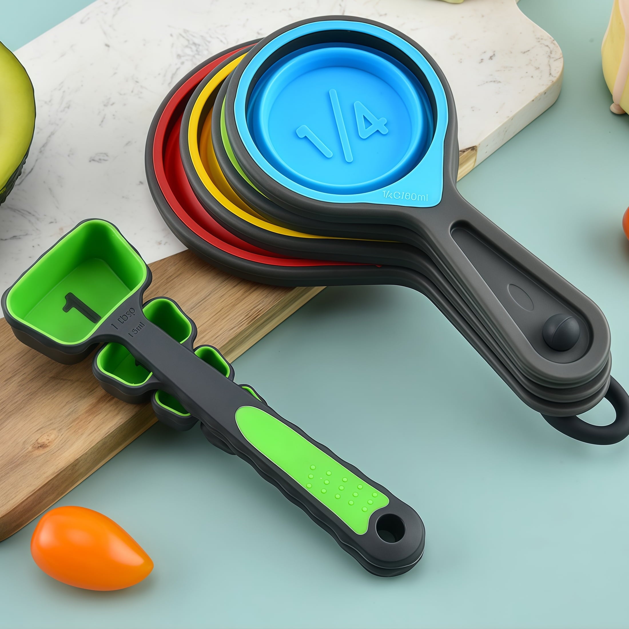 8-Piece Silicone Measuring Cups and Spoons Set Kitchen Tools for Baking, Cooking, Liquid & Dry Ingredients Space Savi... - Image 6