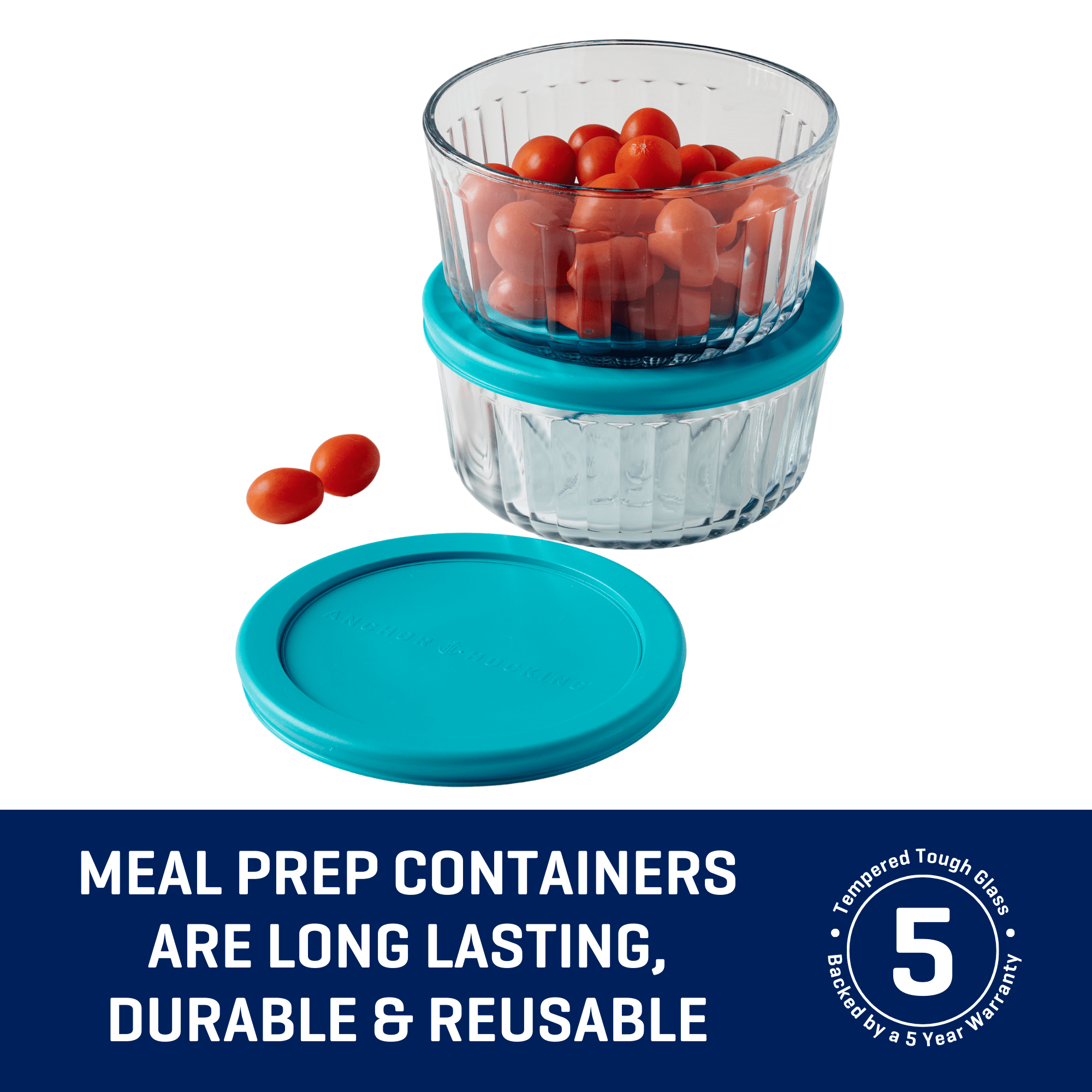 Glass Food Storage Container with Lids, 4 Cup Round, Set of 2 - Image 3