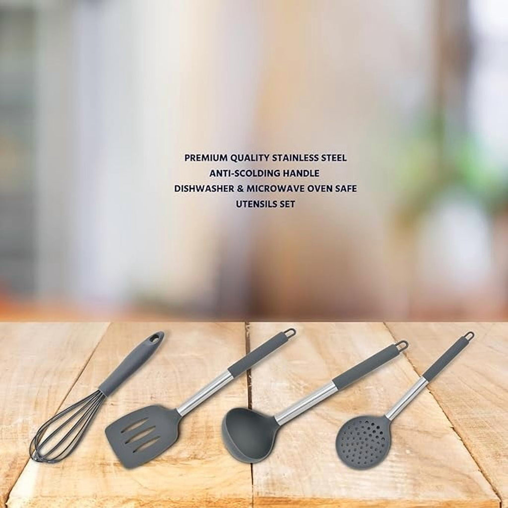 15 Silicone Kitchen Utensil Set with Holder | Non Slip Stainless Steel Cooking Tool |Spatulas, Spoon, Ladle, Pasta Se... - Image 6