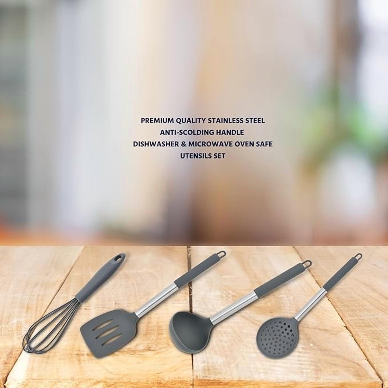 15 Silicone Kitchen Utensil Set with Holder | Non Slip Stainless Steel Cooking Tool |Spatulas, Spoon, Ladle, Pasta Se... - Image 6