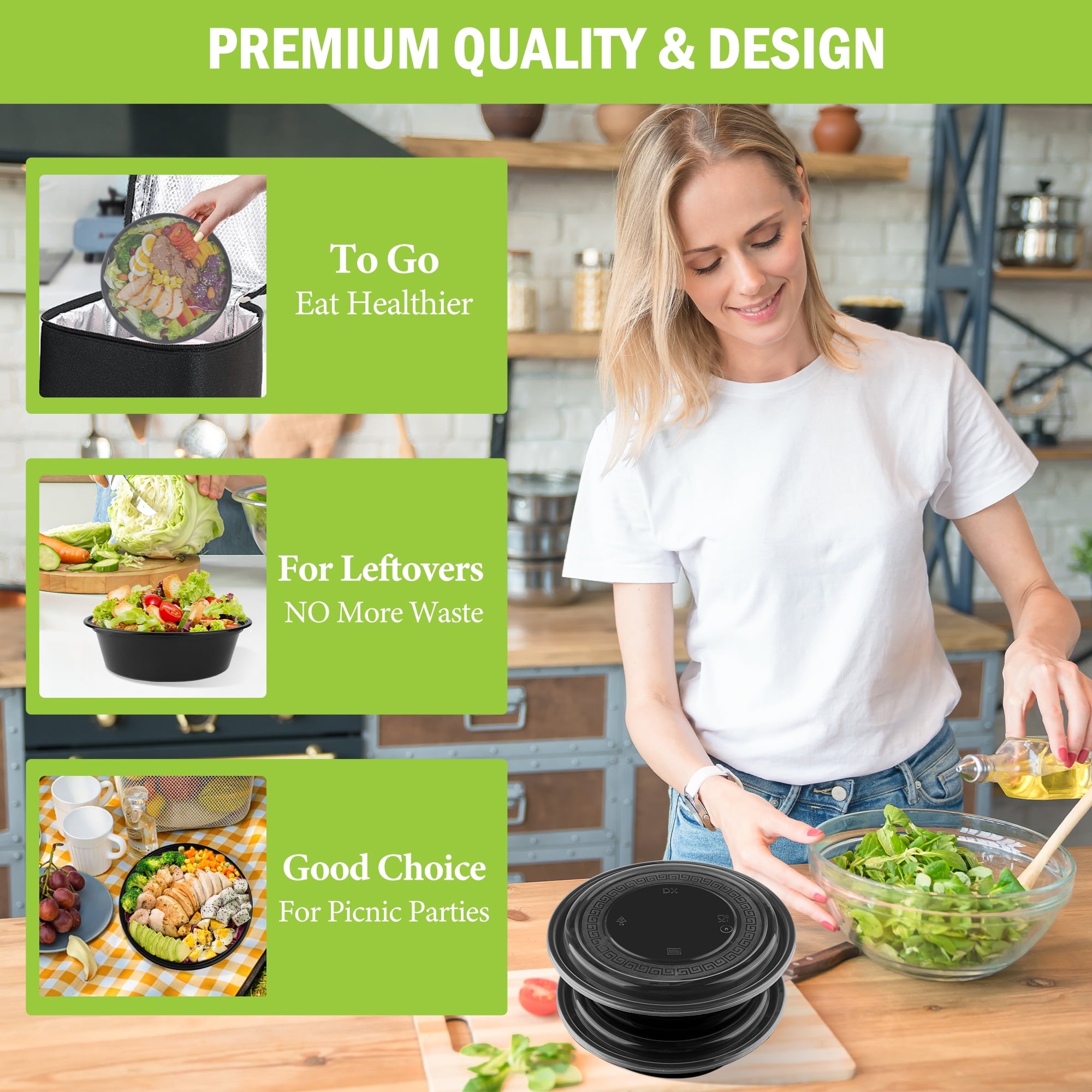 30-Pack Reusable Meal Prep Containers Microwave Safe Food Storage Containers with Lids, Round Take Out Disposable Plastic Bento Lunch Box To - Image 3