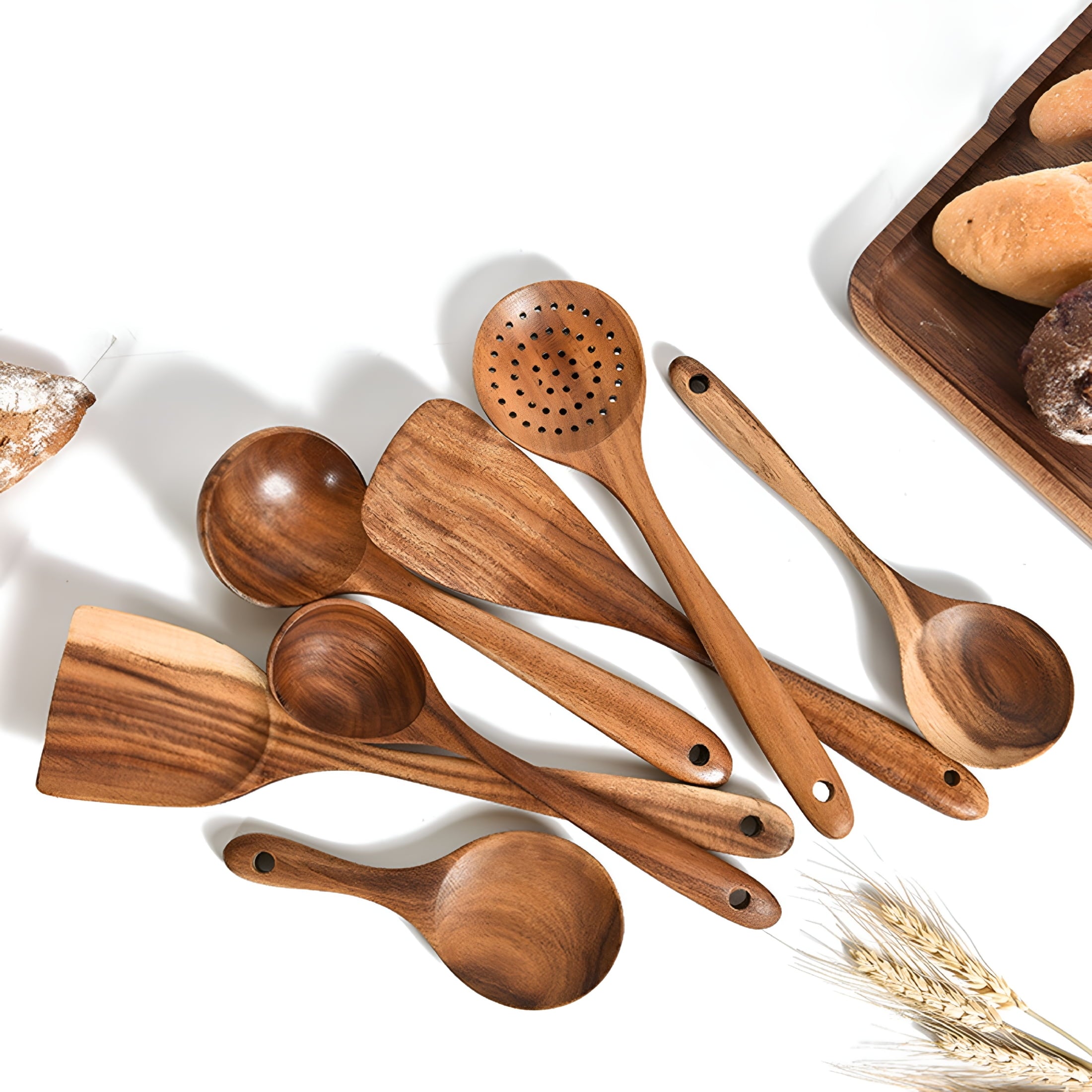 Wooden Kitchen Utensils Spoons Non Stick Spatula Cooking Utensils - Wood Spatula Paddle,Slotted Spatula,Angled Turner... - Image 4