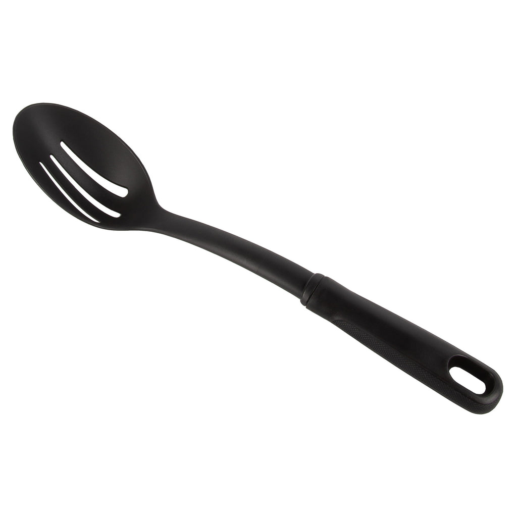 (6 pack) Slotted Plastic Straining Spoon, Soft-Grip Black Handle, Nylon Head - Image 4