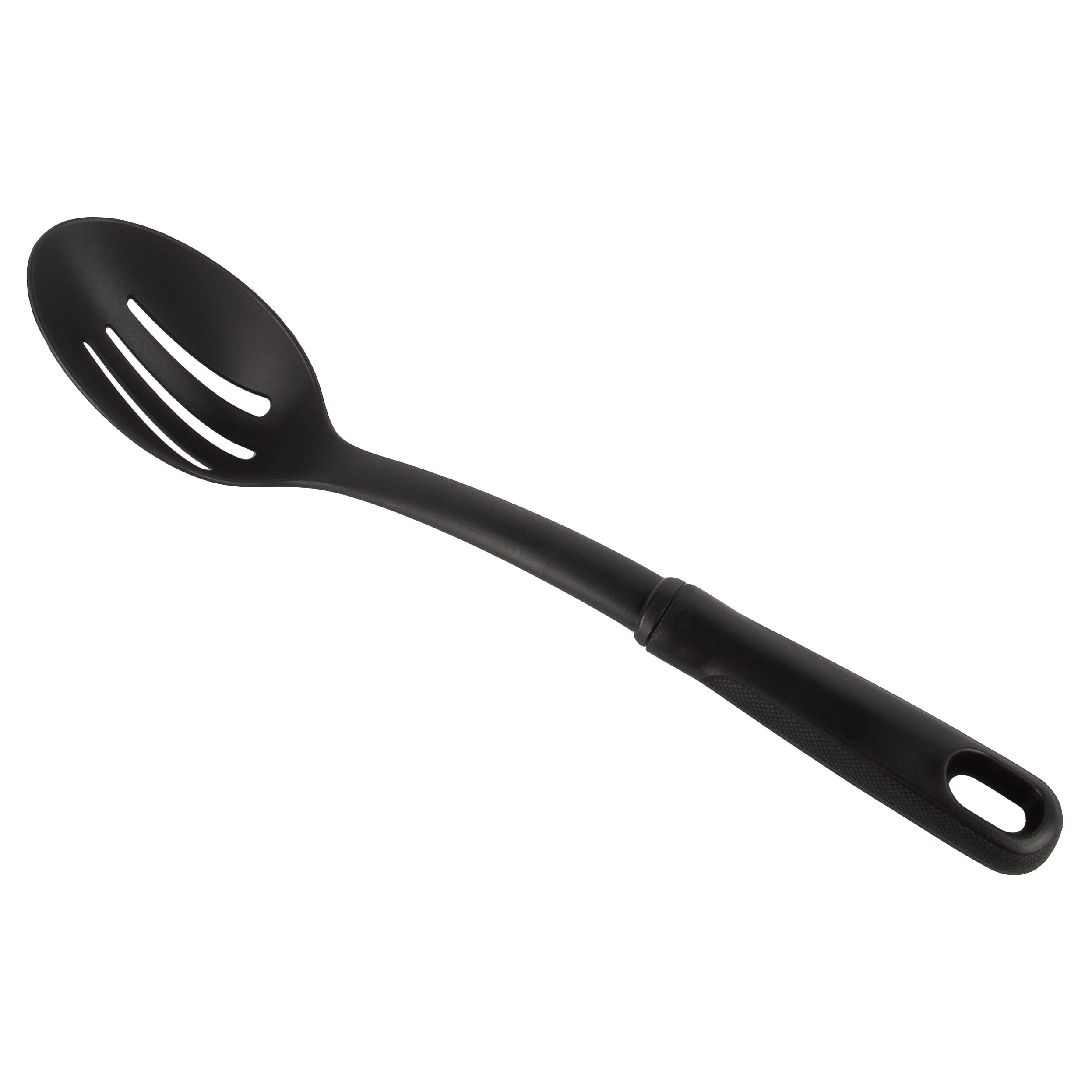 (6 pack) Slotted Plastic Straining Spoon, Soft-Grip Black Handle, Nylon Head - Image 4