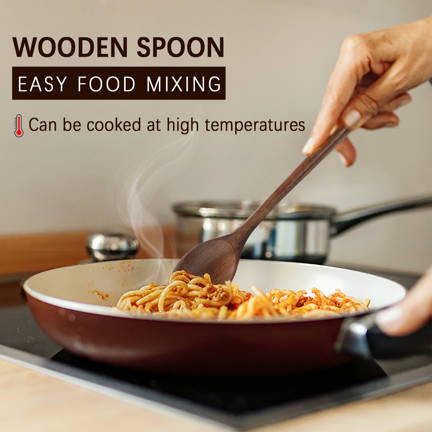 7 PCS Wooden Spoons for Cooking, 9.3 Inch Wooden Spoons for Eating Mixing Stirring Tasting Baking, Long Handle Spoons... - Image 2
