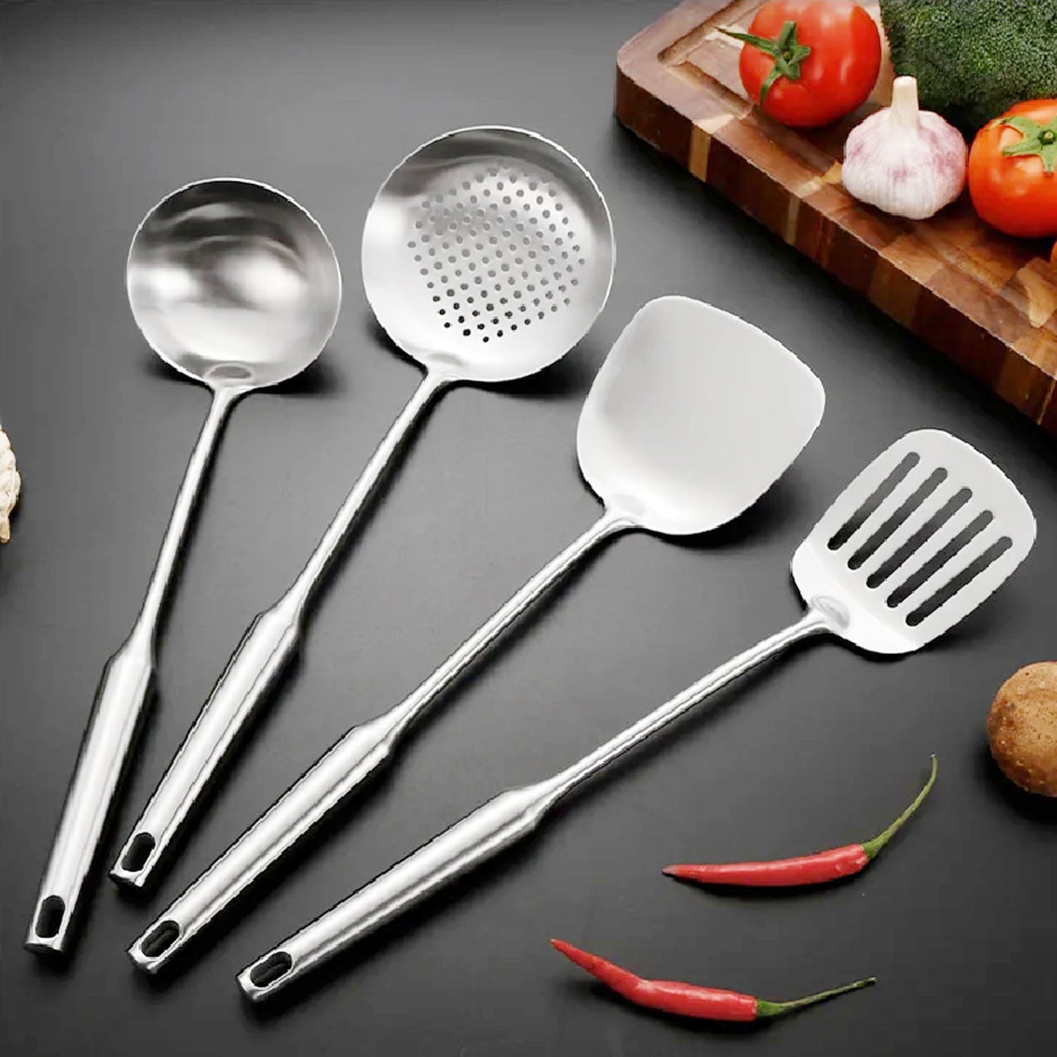 iPstyle Kitchen Cooking Utensil Set, Stainless Steel Metal Kitchen Gadgets Heat Resistant Non-Stick Kitchen Tools Dishwasher Safe - Image 5