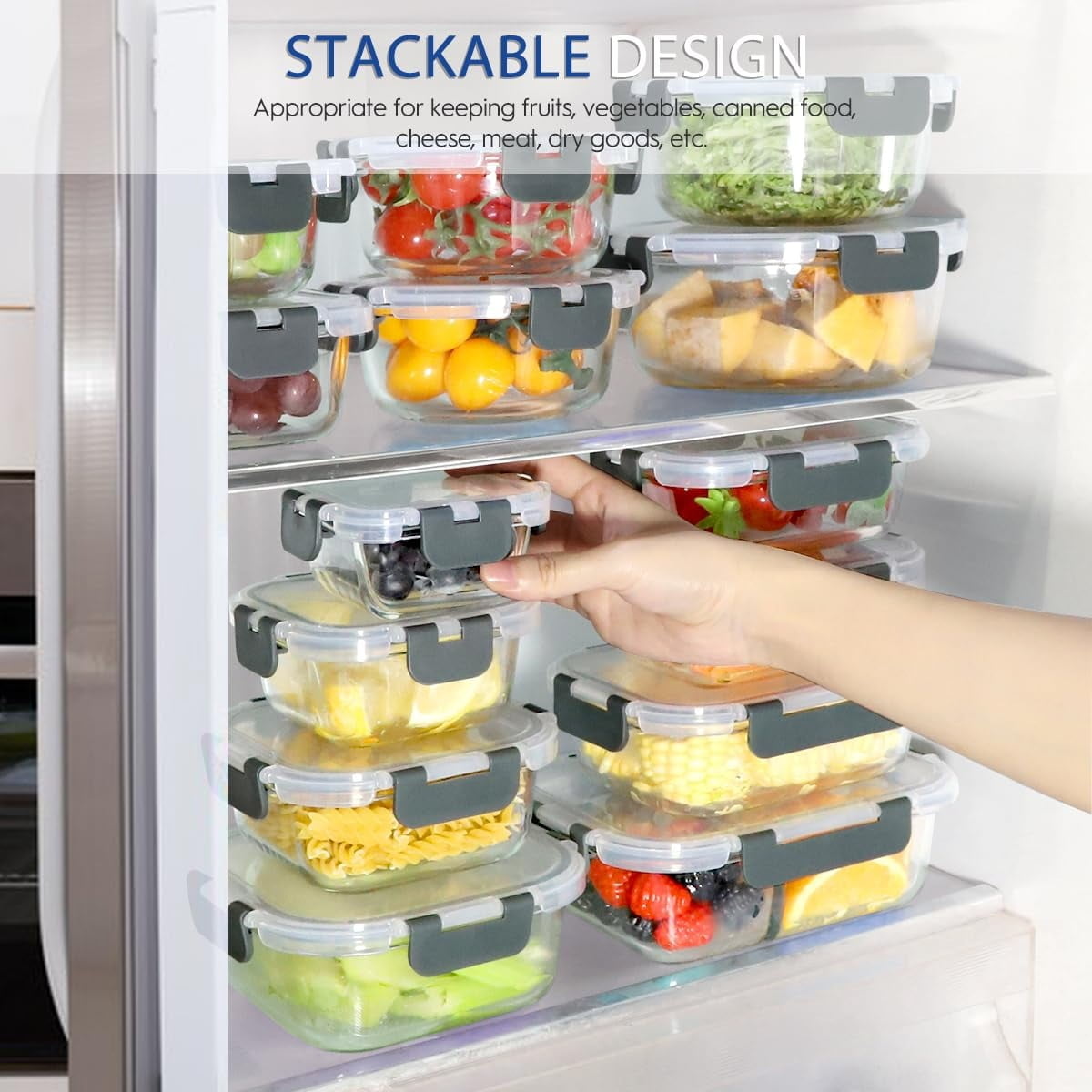 42 Pcs Glass Food Storage Containers Set with Snap Locking Lids, 21 Containers & 21 Lids, Glass Meal Prep Lunch Box C... - Image 5