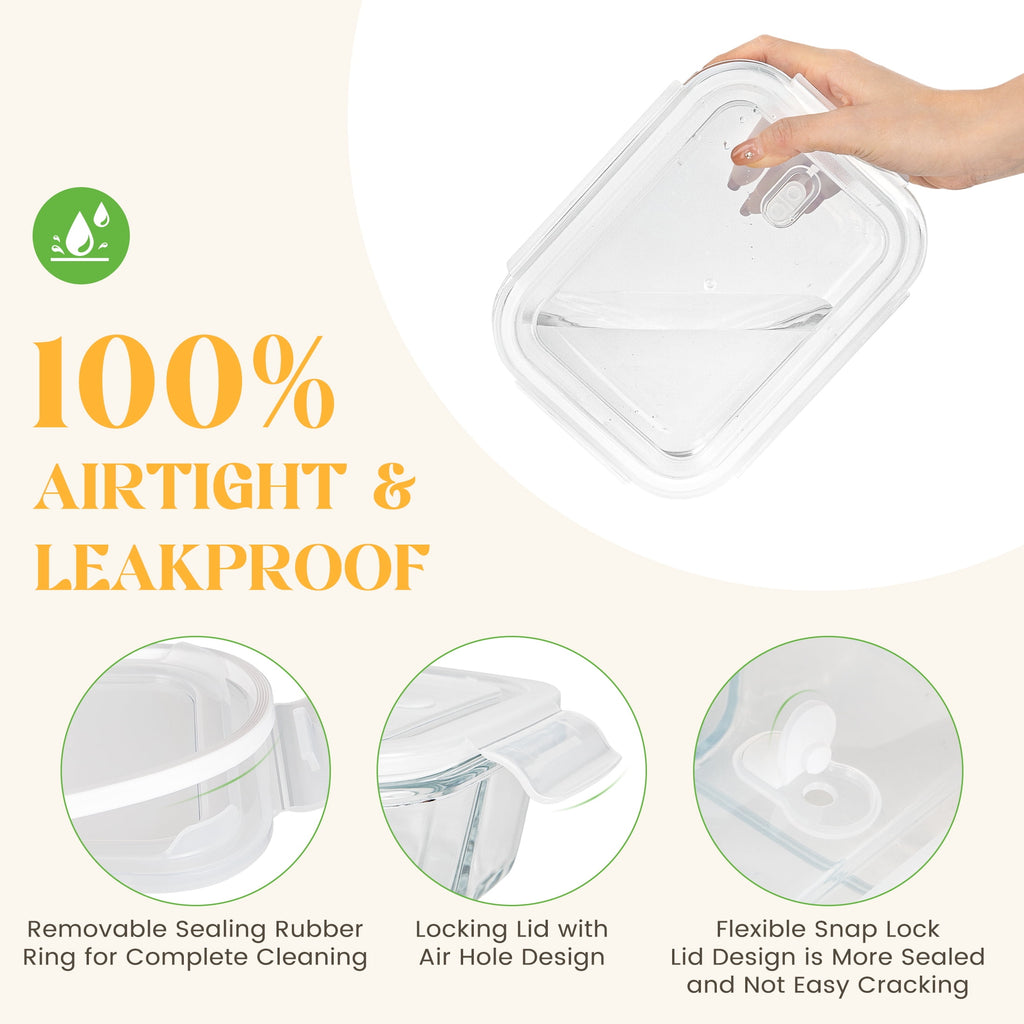 Glass Food Storage Container with Lids, 3 Pack 34 Oz Meal Prep Containers, 1 & 2 & 3 Compartment Lunch Container, Air... - Image 3