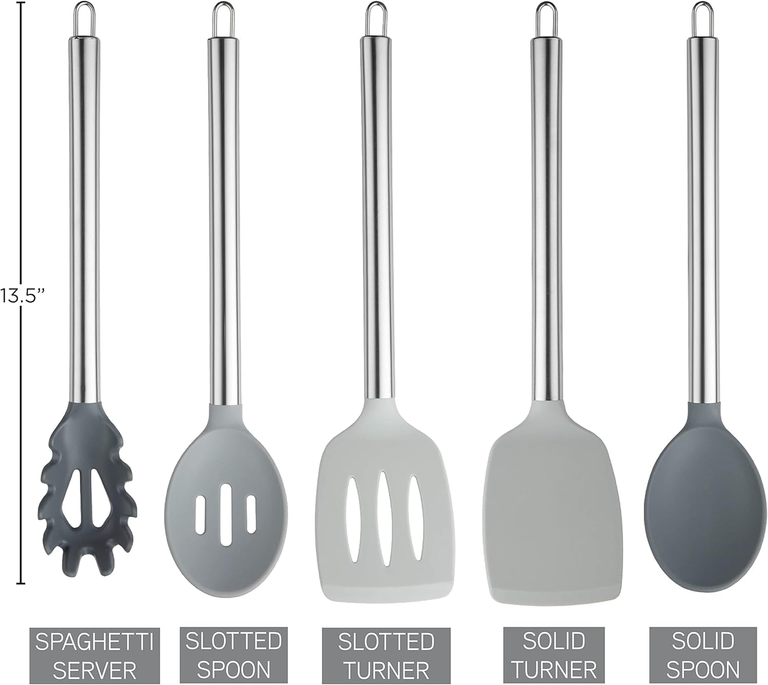 Kitchen Utensil Set, Easy to Clean Silicone Kitchen , for Nonstick Cookware, Kitchen Gadgets Set, 5 Pieces, Grey Ombre - Image 4