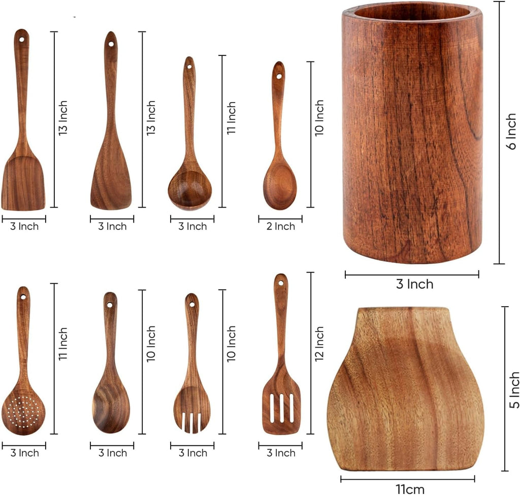 Herlig 10 Piece Teak Wood Cooking Utensil Set  Kitchen Cookware Tools with Spatula, Spoon, Fork - Image 6