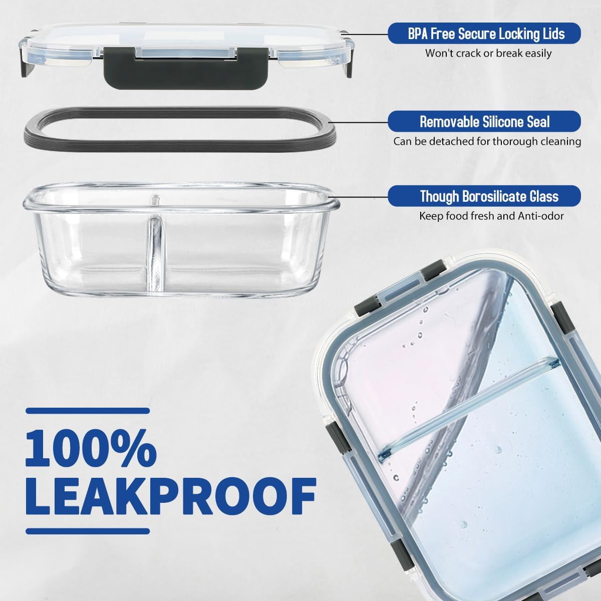 42 Pcs Glass Food Storage Containers Set with Snap Locking Lids, 21 Containers & 21 Lids, Glass Meal Prep Lunch Box C... - Image 3