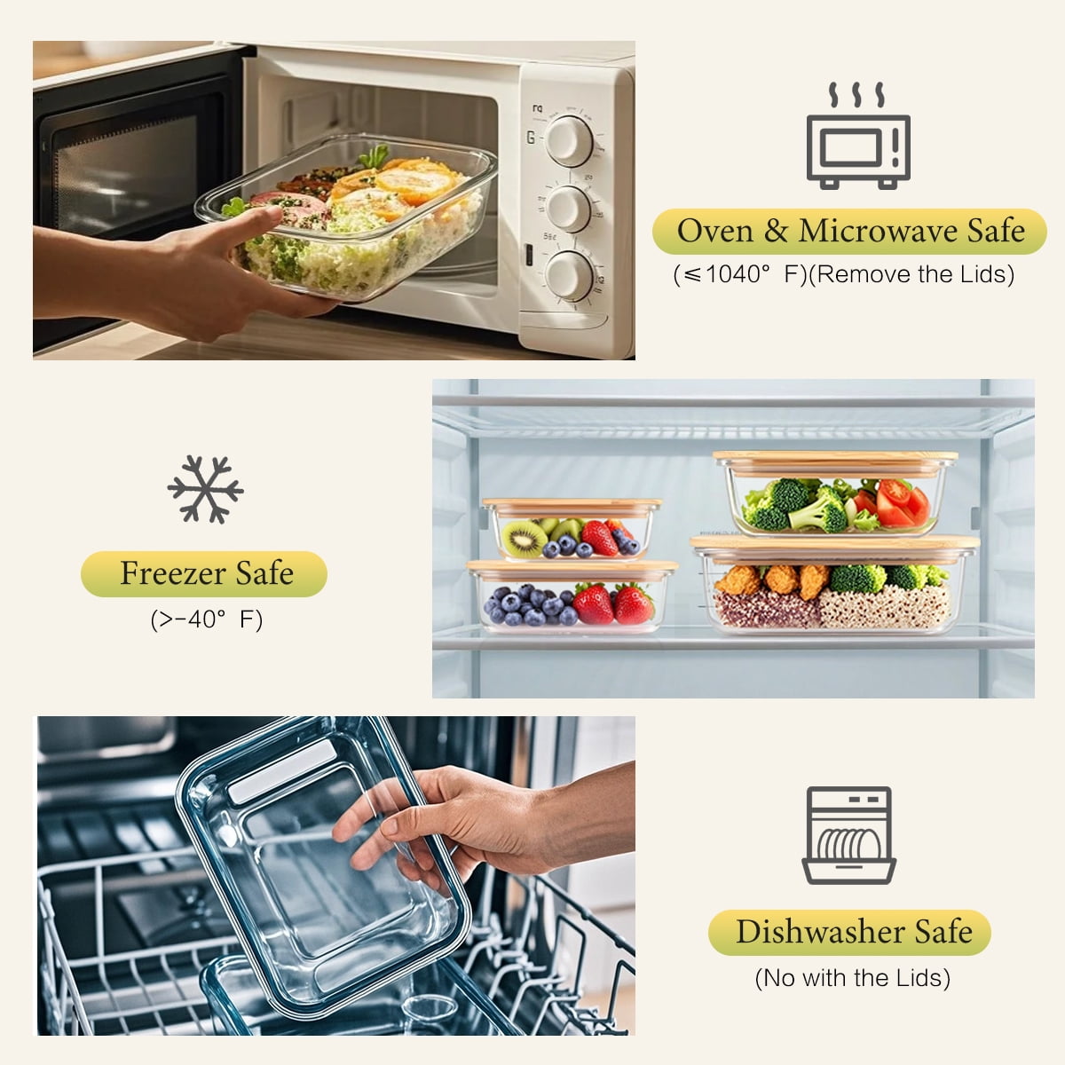 8 Pcs Glass Food Storage Containers with Bamboo Lids, Meal Prep Glass Containers Bento Lunch Box, Safe for Microwave,... - Image 3