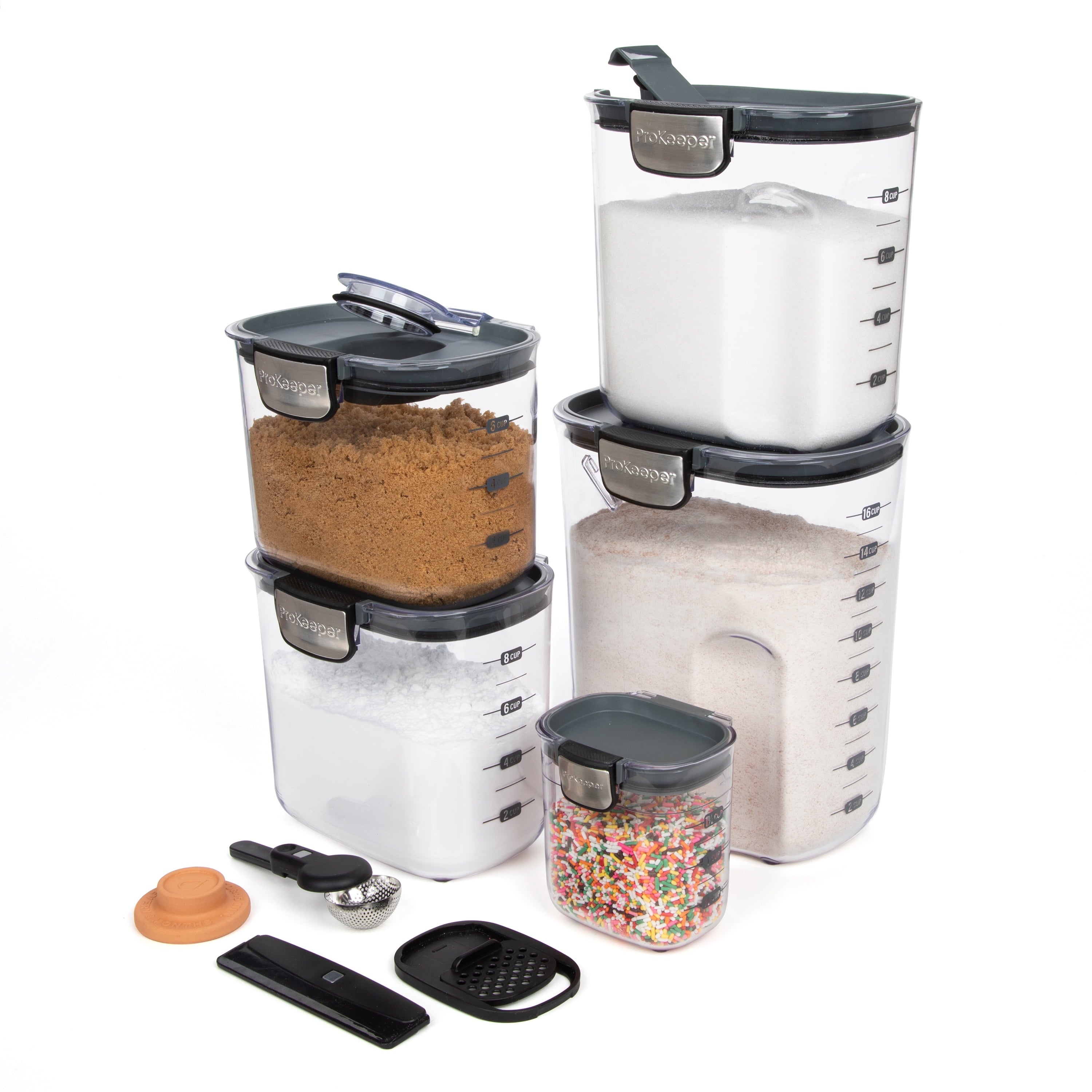 9 Piece Clear Baker's Food Storage Container Set with Accessories, Grey - Image 4
