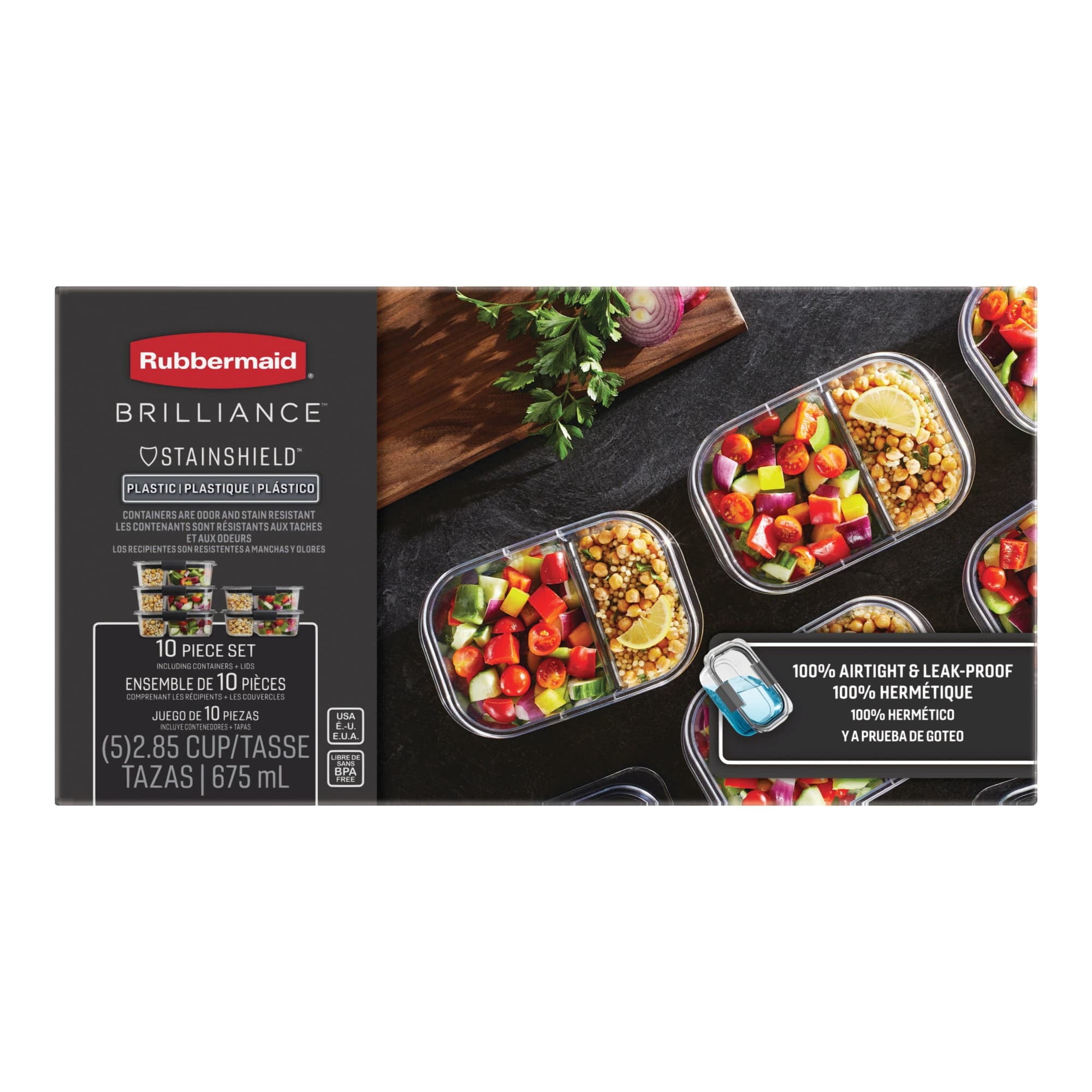 10 Piece 2 Compartment Meal Prep Food Storage Containers, 2.85 Cup - Image 2