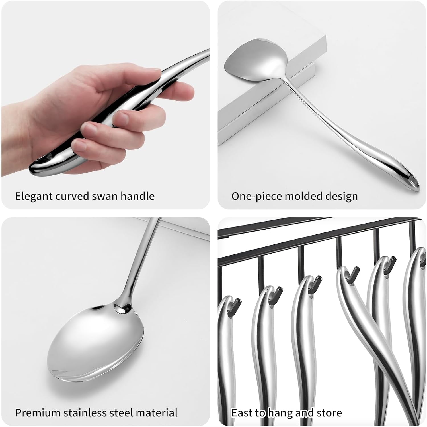 304 Stainless Steel Cooking Utensils Set,6 Pcs Long Metal Kitchen Utensils Set with Spatula, Solid Spoon, Ladle, Skim... - Image 3