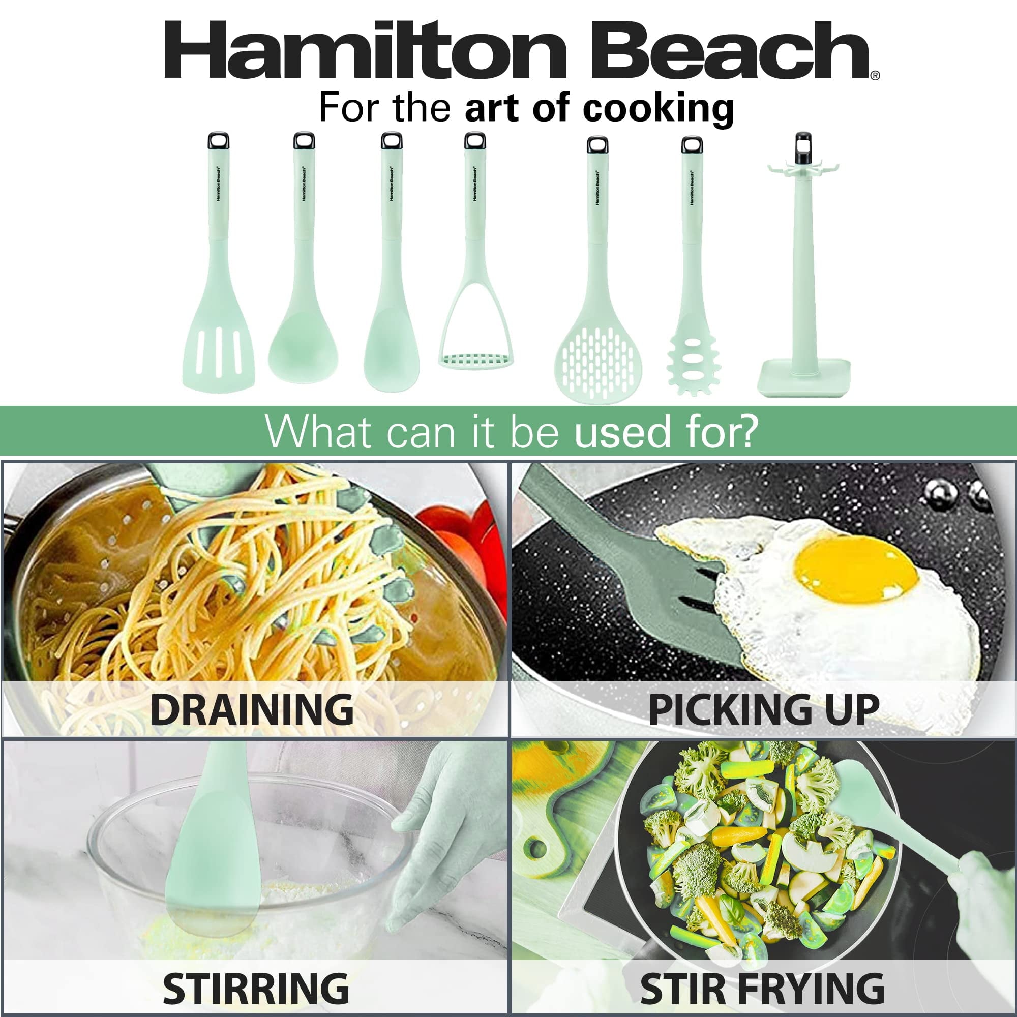 Kitchen Utensil Set 7 Piece | Cooking Utensil set Slotted turner, Ladle Skimmer, Pasta Server, Potato Masher, Solid s... - Image 2