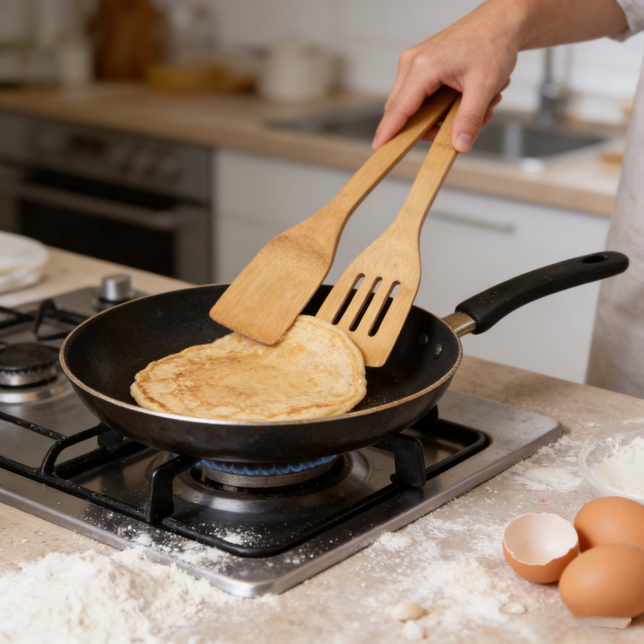 6 Piece Bamboo Cooking Utensil Set - Heat Resistant Non-Stick Safe Kitchen Utensils for Cooking, Baking, Serving Product Highlights - Image 3