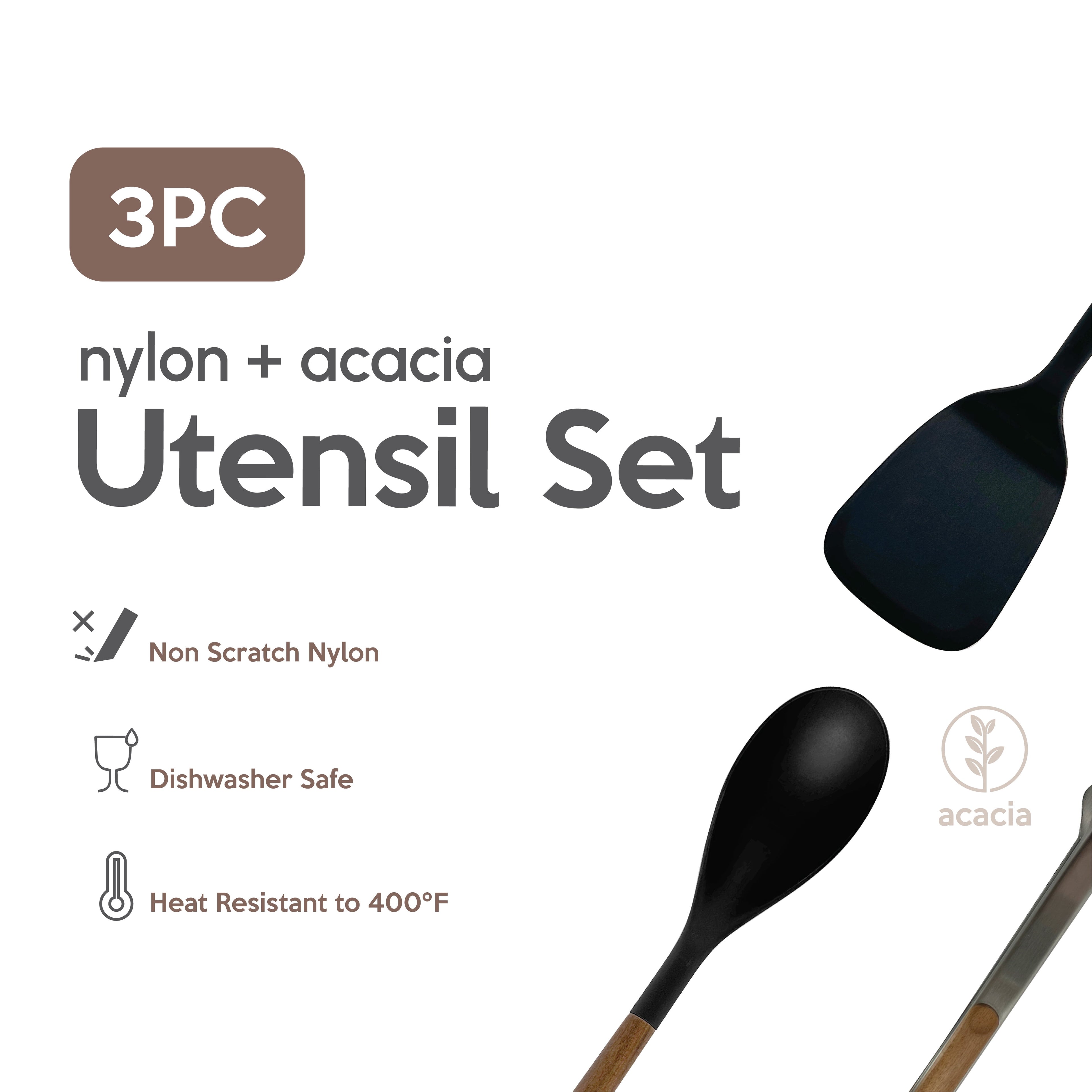 3-Piece Nylon & Acadia Kitchen Essentials ing Utensils Set, Black - Image 5