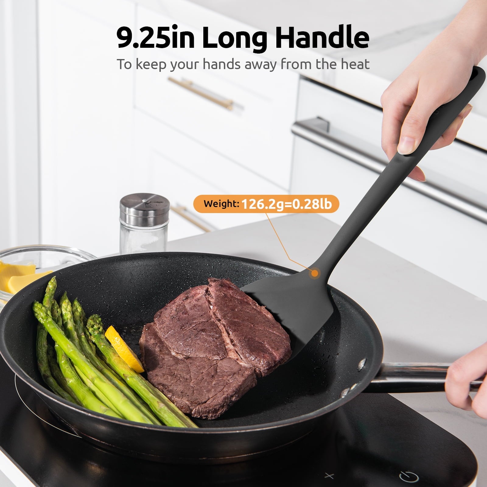 Silicone Turner: 13.6in Solid Kitchen Spatula Flipper, Free Flexible & Thin Rubber Seamless Cooking Utensil for Flipp... - Image 2