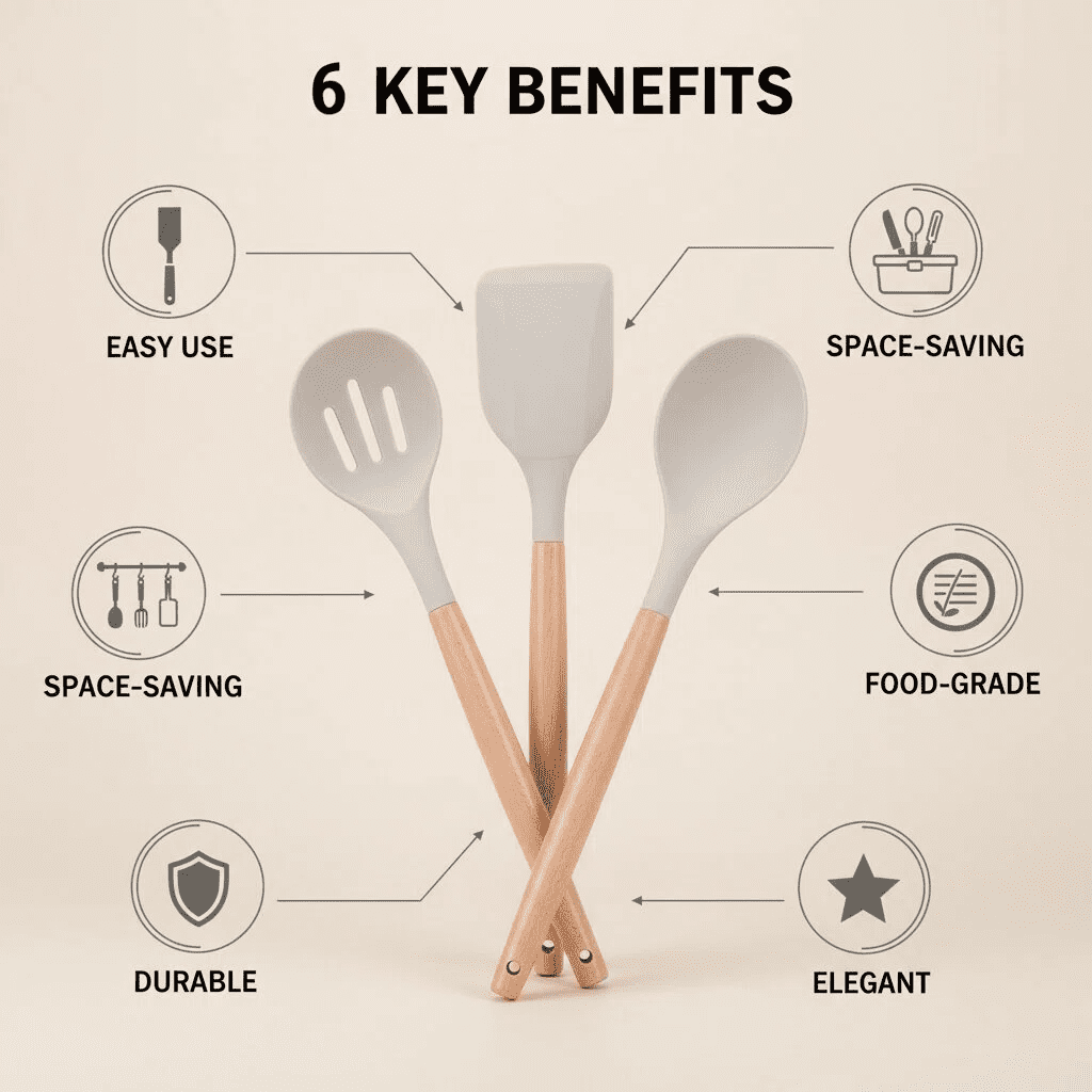 37 Pcs Kitchen Utensils Set, Silicone Cooking Tools for Nonstick Cookware, 446℉ Heat Resistant, Wood Handle Kitchen G... - Image 5