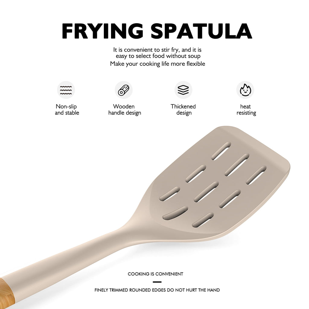 Large Silicone Cooking Utensils - Heat Resistant Kitchen Utensil Set with Wooden Handles, Spatula,Turner, Slotted Spo... - Image 2