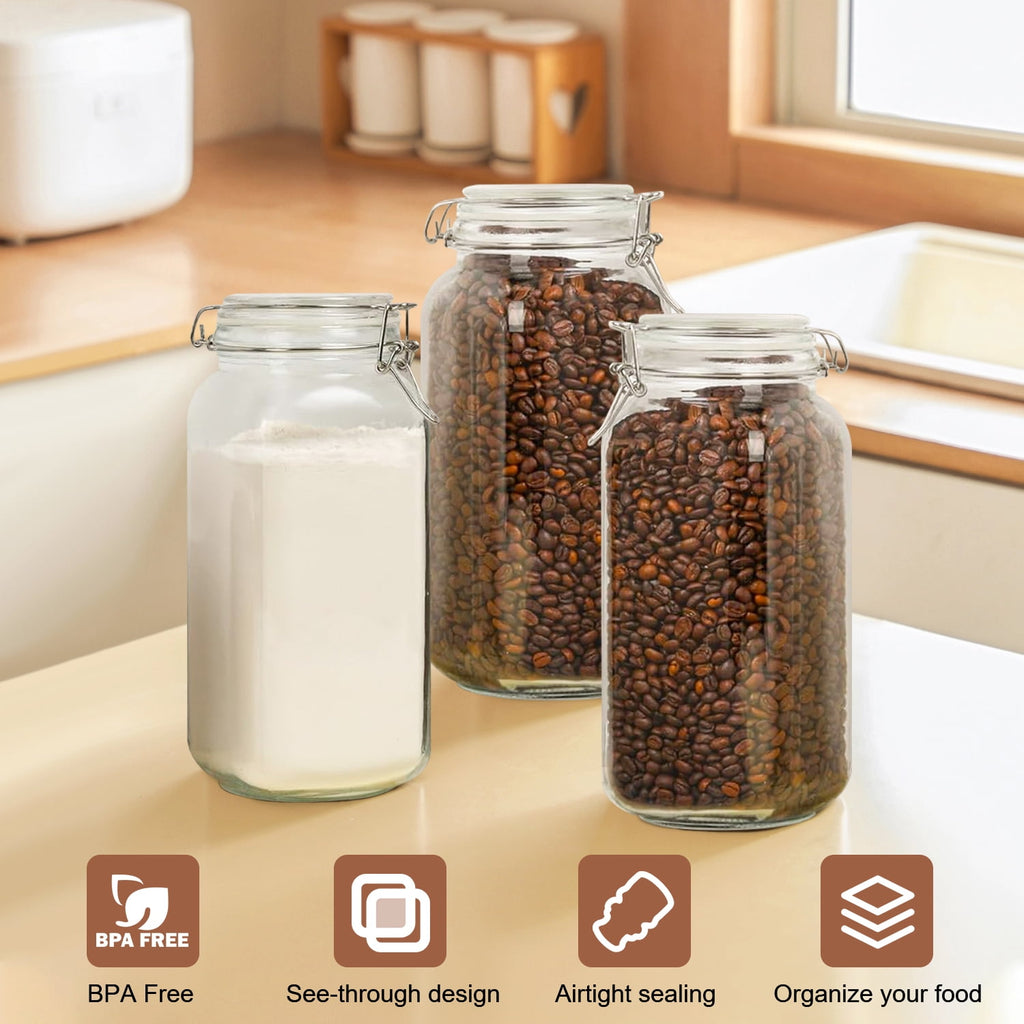 78oz Glass Jars with Airtight Lid : 3 Pack Large Food Storage Container with Labels, Clear Canister for Flour, Sugar,... - Image 4