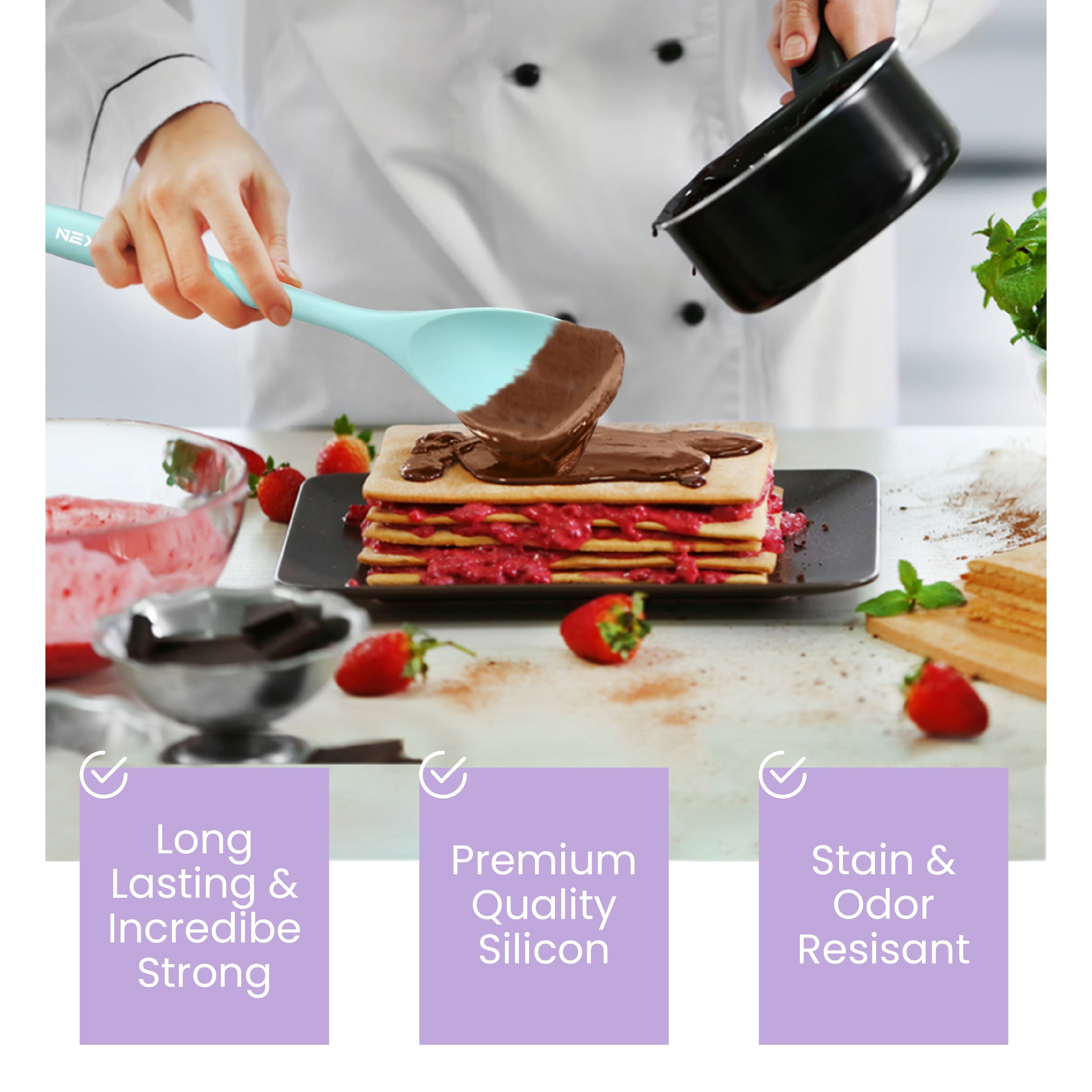 Nextop Silicone Spoon Spatula Set of 4 - Heat Resistant Non-Stick Rubber Spoonula, Seamless Silicone Kitchen Scraper Utensil - Mixing, Bakin - Image 4