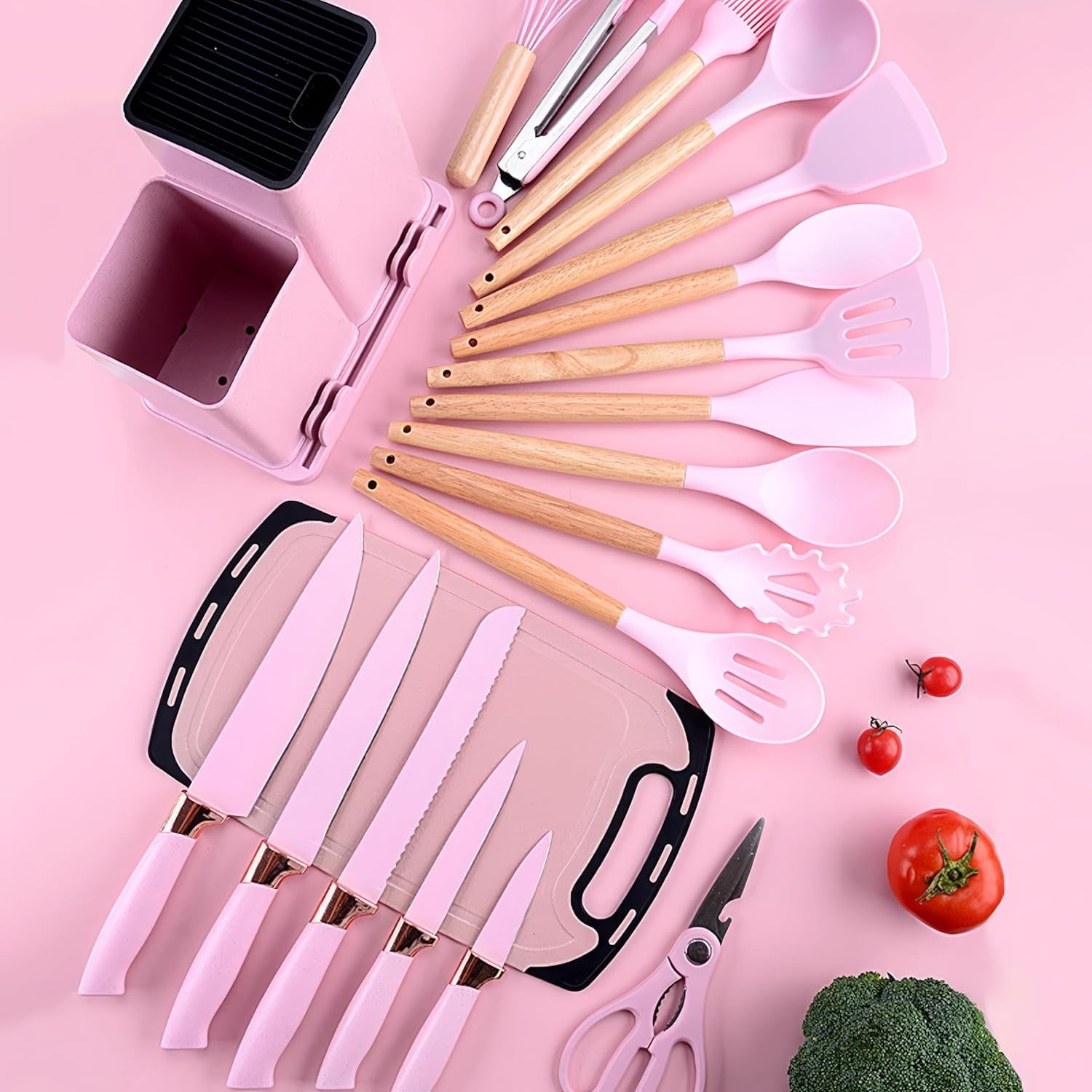 Set, 19 PCS Silicone Kitchen Set with Holder and Kitchen Knife Set for , Non-stick Heat Resistan Kitchen Tools and Ga... - Image 6