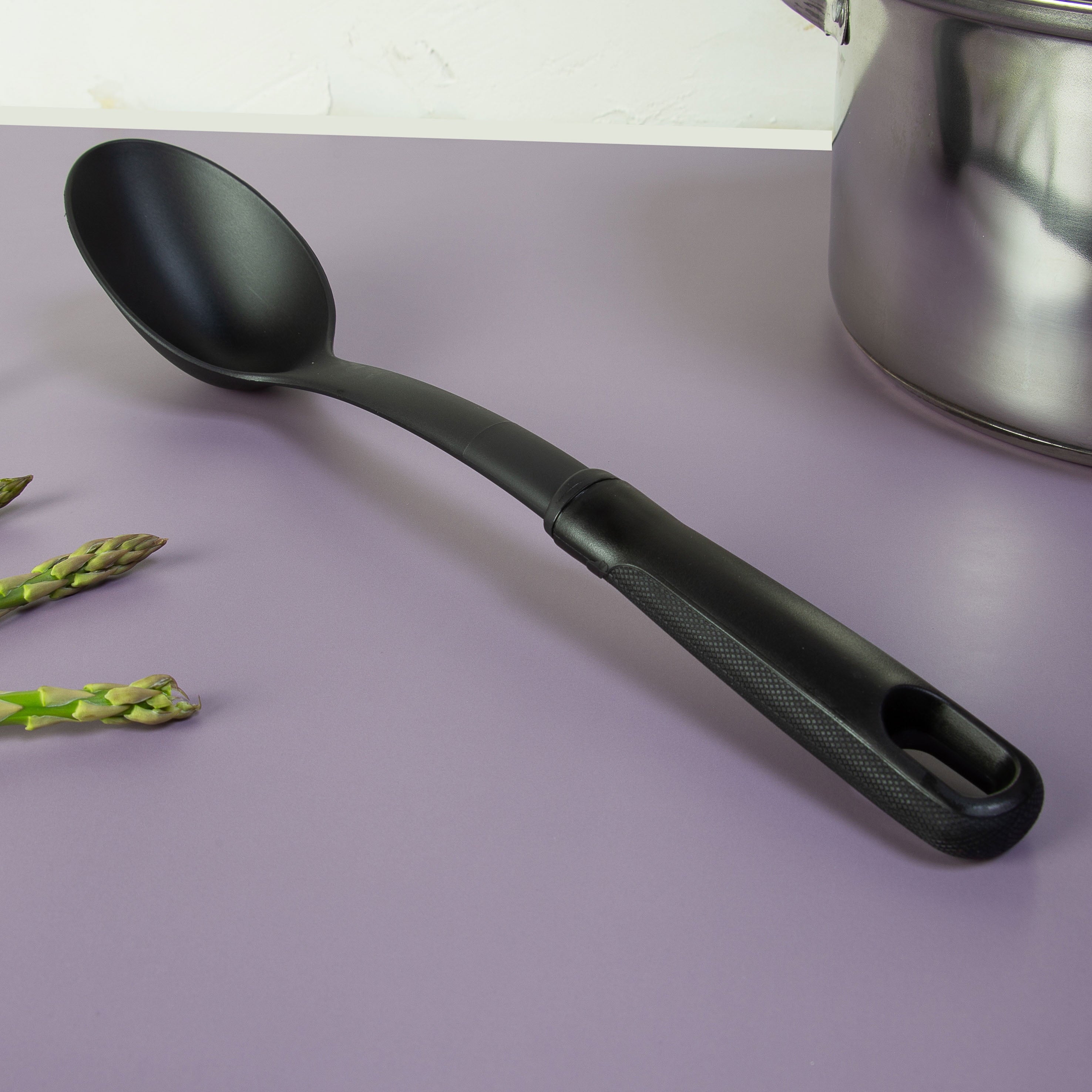 (6 pack) Nylon Solid Basting Spoon, Soft-Touch Handle, Black, Dishwasher Safe - Image 5