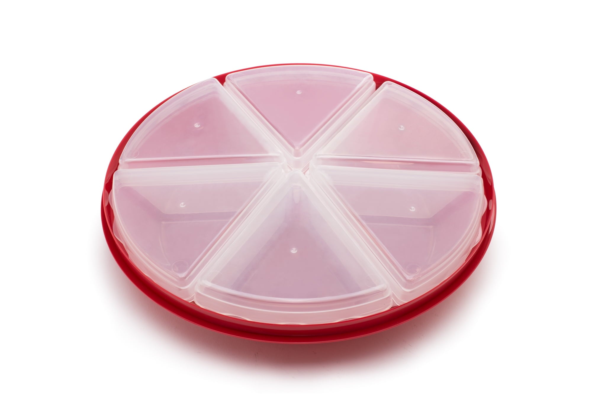 Saver with 6 Individual Slice Containers, Red Carrier With Lid, 13.5" x 13.5" x 2.75" - Image 4