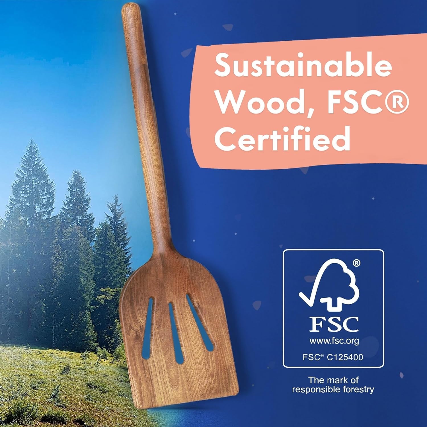 6-Piece, Glue-Free & One-Piece Wooden Spoons, Natural Wooden Set with Plant-Based Finish, Free of Chemicals. - Image 3