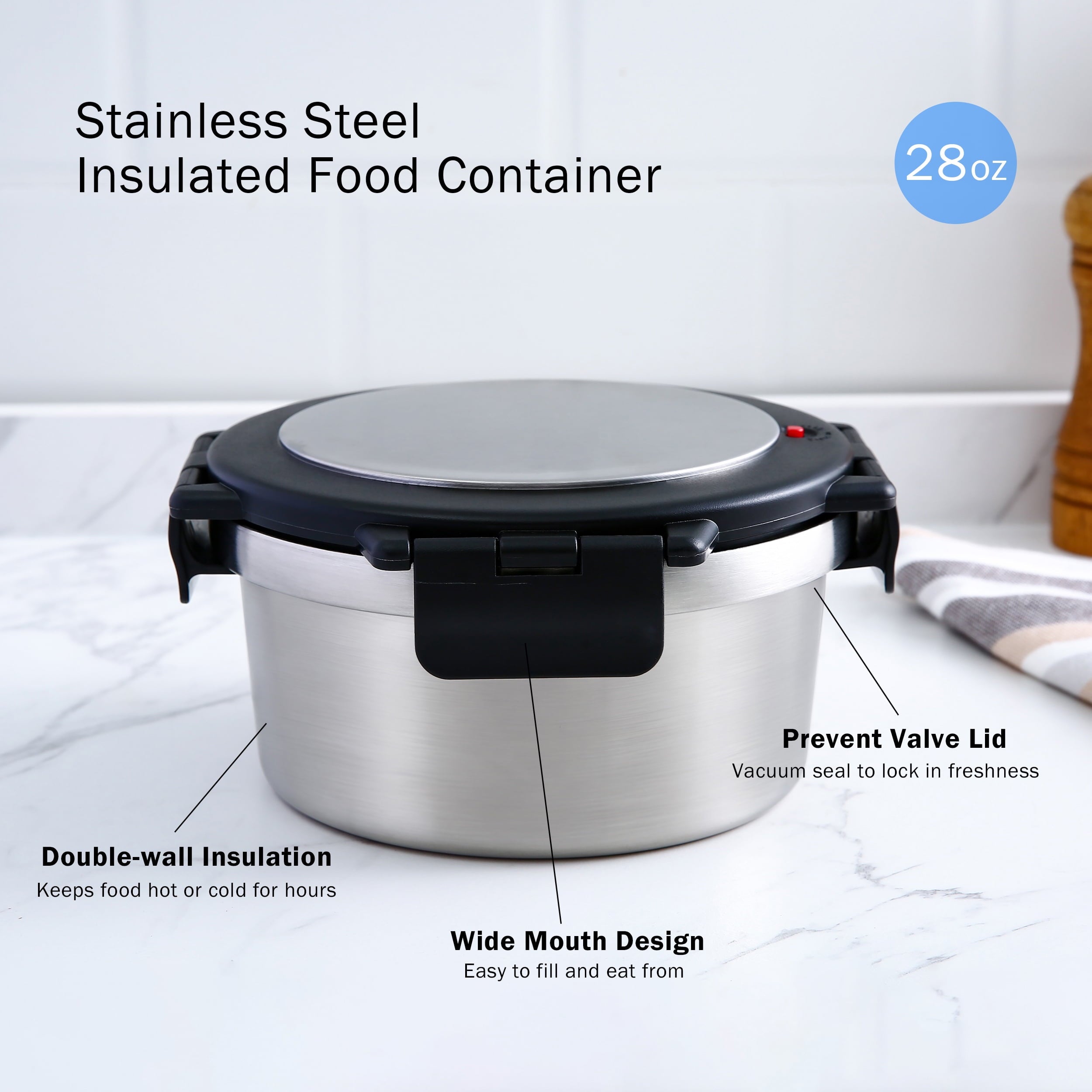 Insulated Storage Container, Stainless Steel, Round, 28oz, Ideal Use for Workday Meals and Travel to Keep Meals Hot o... - Image 4