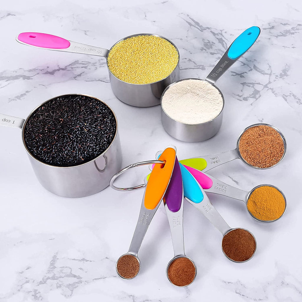 Howarmer Stainless Steel Measuring Cups and Spoons Set, 10 Piece Measuring Spoons and Cups with Soft Silicone Handles and Clearly Scale - Image 4